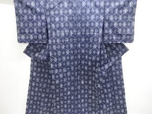 縞に幾何学模様織出し手織り紬単衣着物